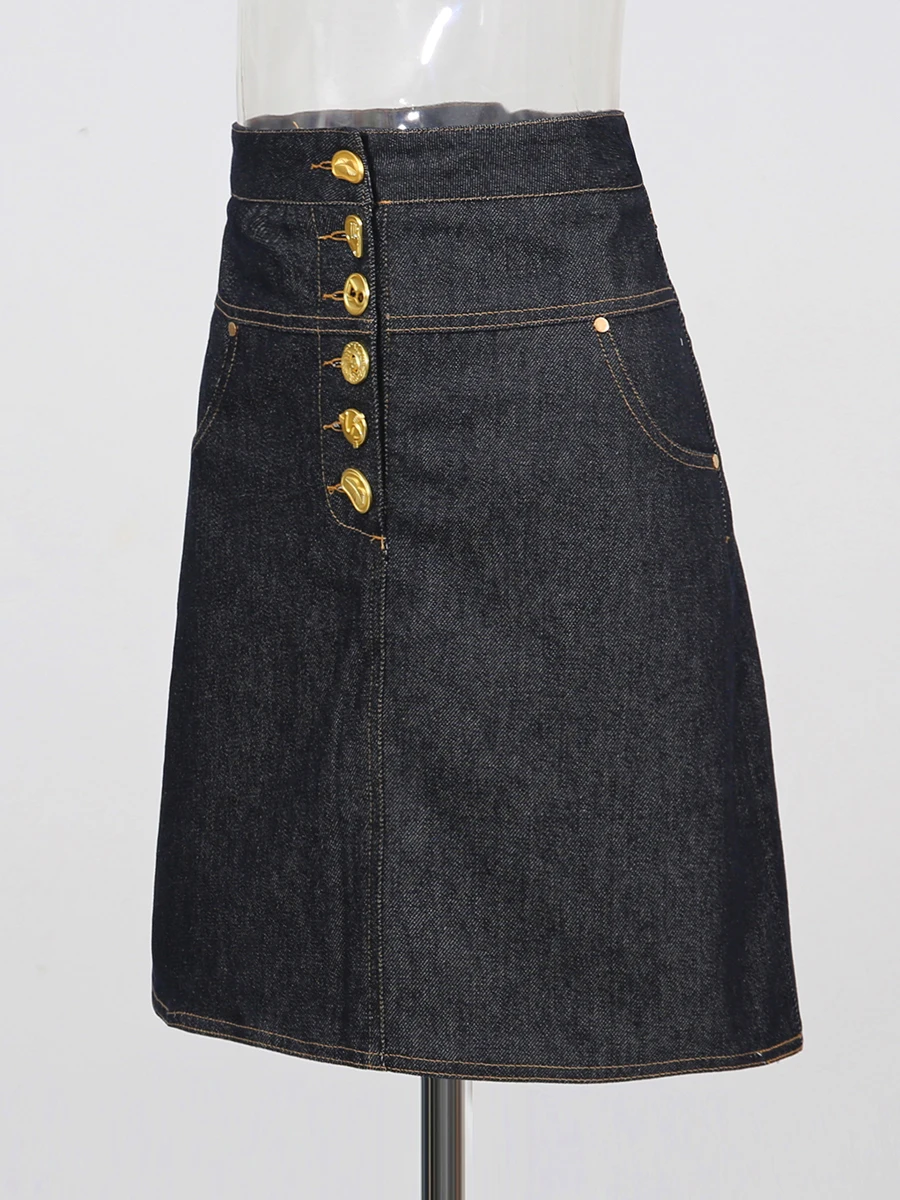 TWOTWINSTYLE Solid Spliced Button Slimming Skirt For Women High Waist Temperament Elegant Skirts Femle Fashion Style Clothes