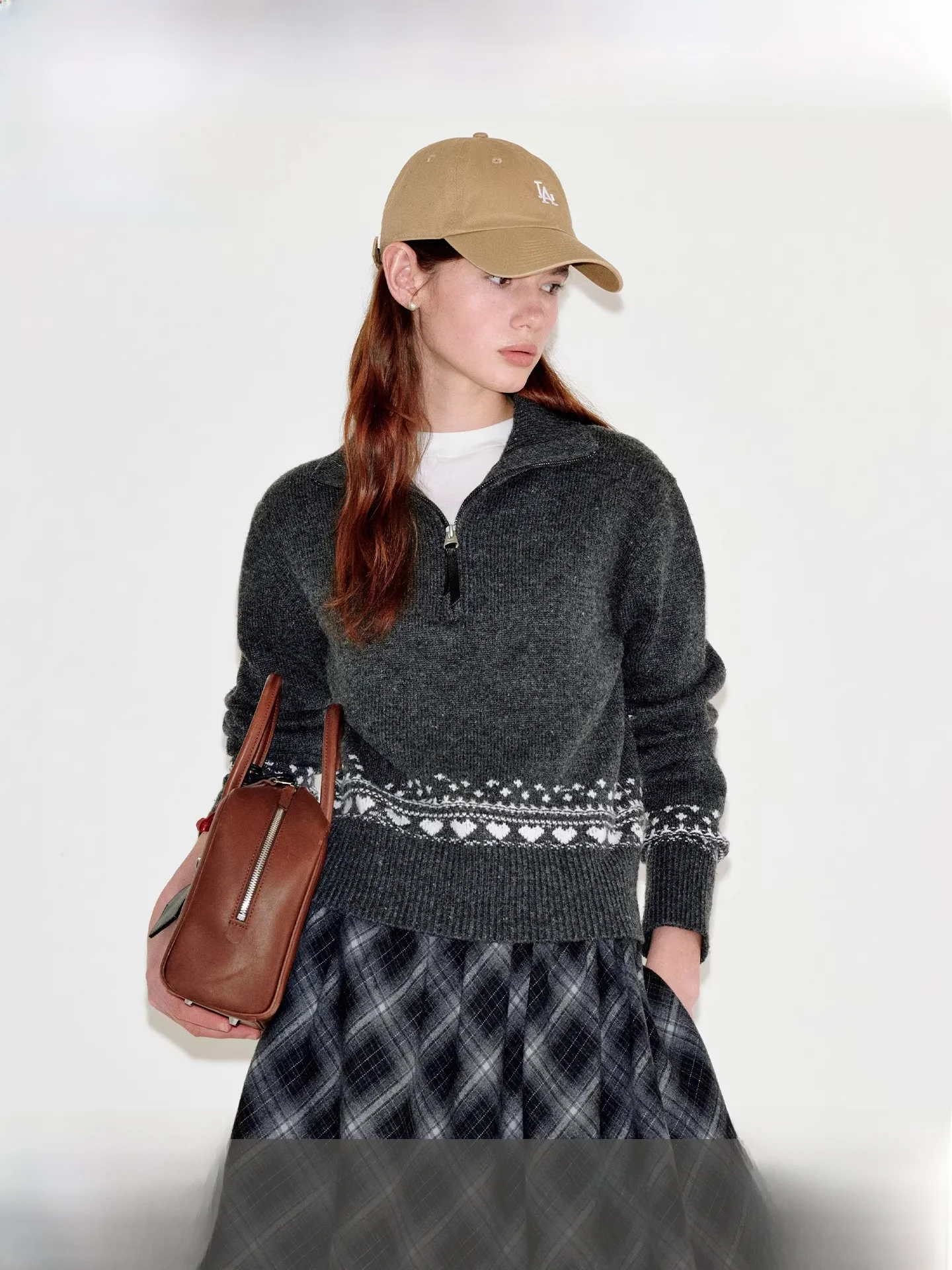 

Fano Women's Ne Knitwear f Open Zipper Retro Island Flower Patterned Wool Blend Long Sve Loose Fit Autumn Spring...