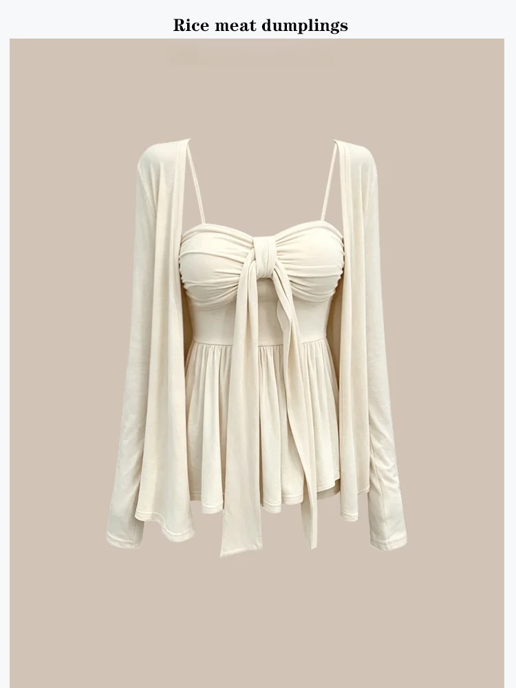 

Chic Sun Protection Long Sleeve Cardigan Set Belted Top Two Piece Set Stylish Summer Outfit Women's Fashionable Ensemble