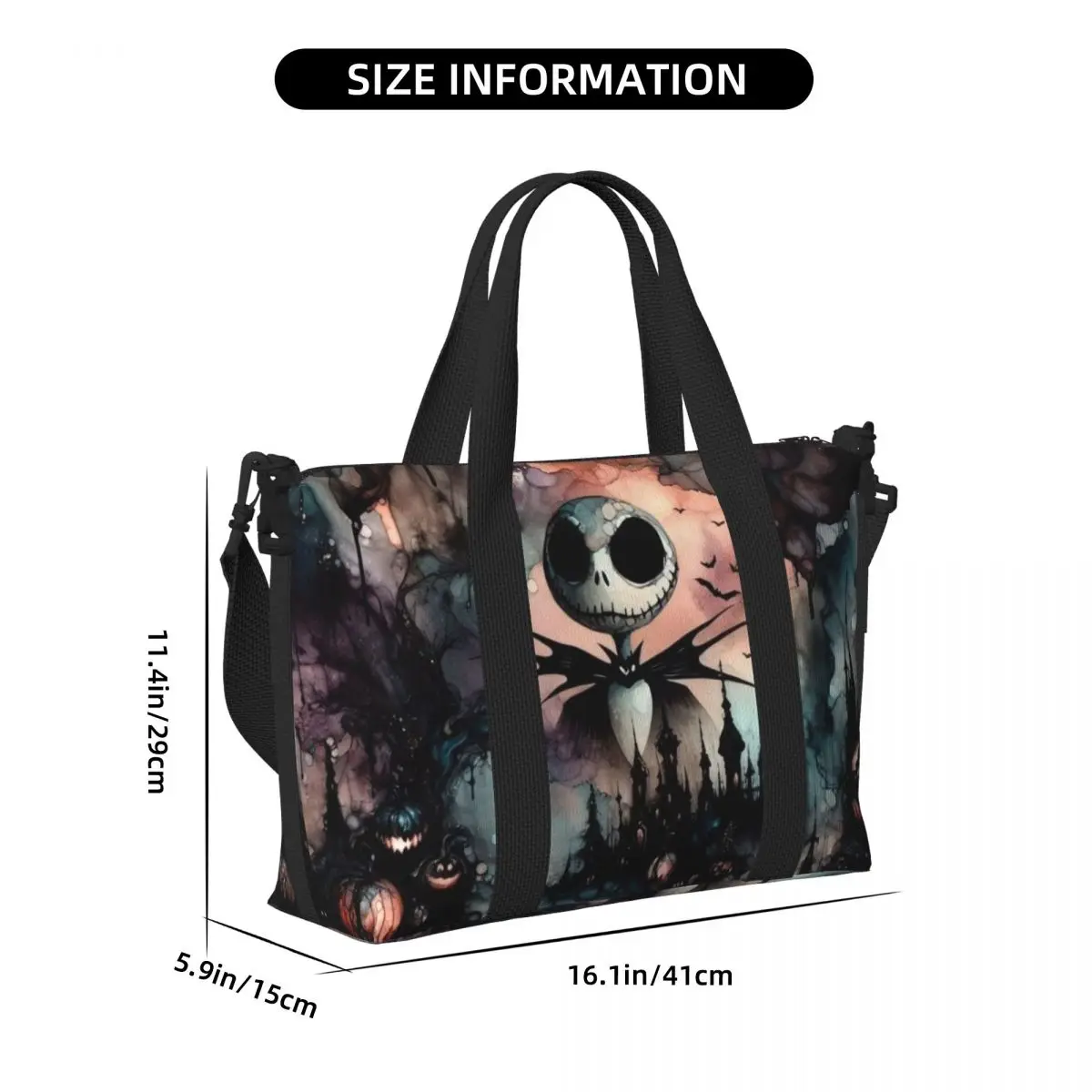 Sac fourre-tout personnalisé pour femme, papier peint Anime, Jack Skellington, grande capacité, L\'Étrange Noël de monsieur Jack, sacs de voyage pour