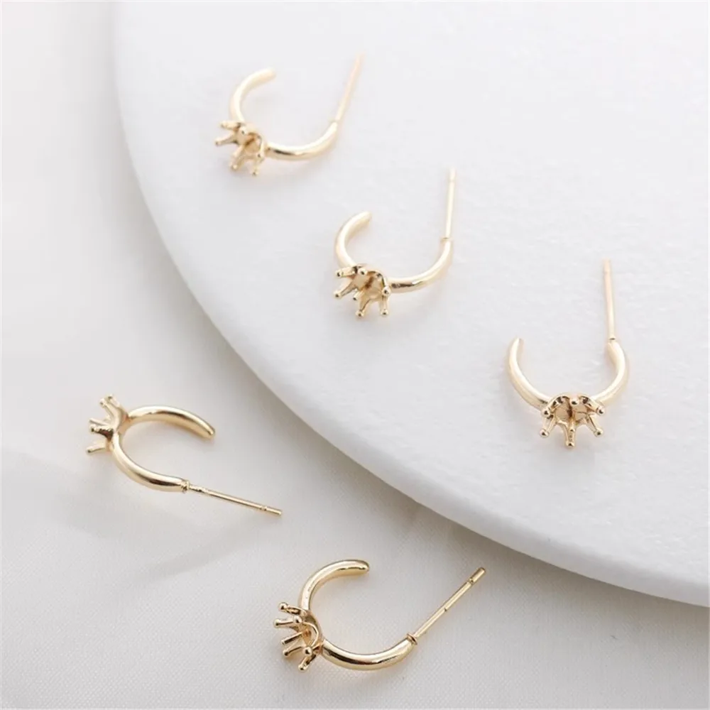 

14k Gold-wrapped Simple C-shaped Earrings with Needle Holder Earrings DIY Handmade Jewelry Earrings Material Accessories