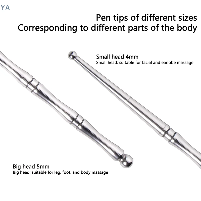 

1 шт. Двусторонняя акупунктурная ручка для лица, инструмент для рефлексотерапии, массажер для триггерных точек из нержавеющей стали, инструмент для глубокого массажа тканей