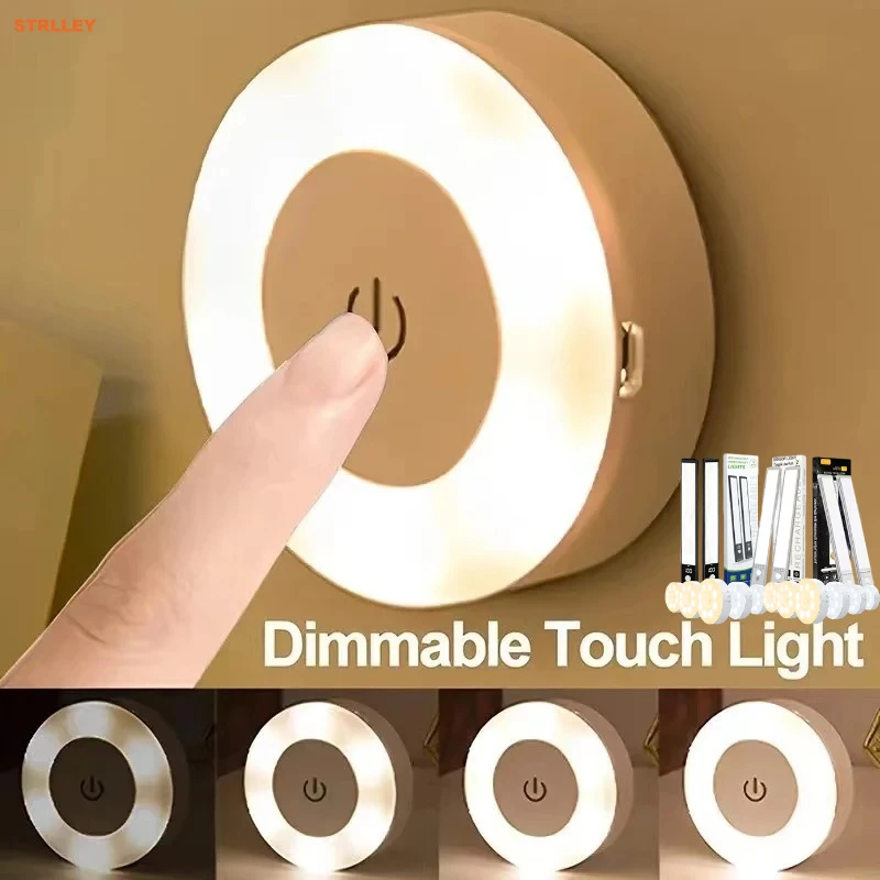 LED Smart Cabinet Lights Stick Tap Push Touch Lamp Portable Lamps LED Night Light Decor 3Color Dimmable USB Rechargeable Battery