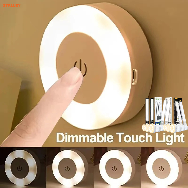  LED Smart Cabinet Lights Stick Tap Push Touch Lamp Portable Lamps LED Night Light Decor 3Color Dimmable USB Rechargeable Battery 
