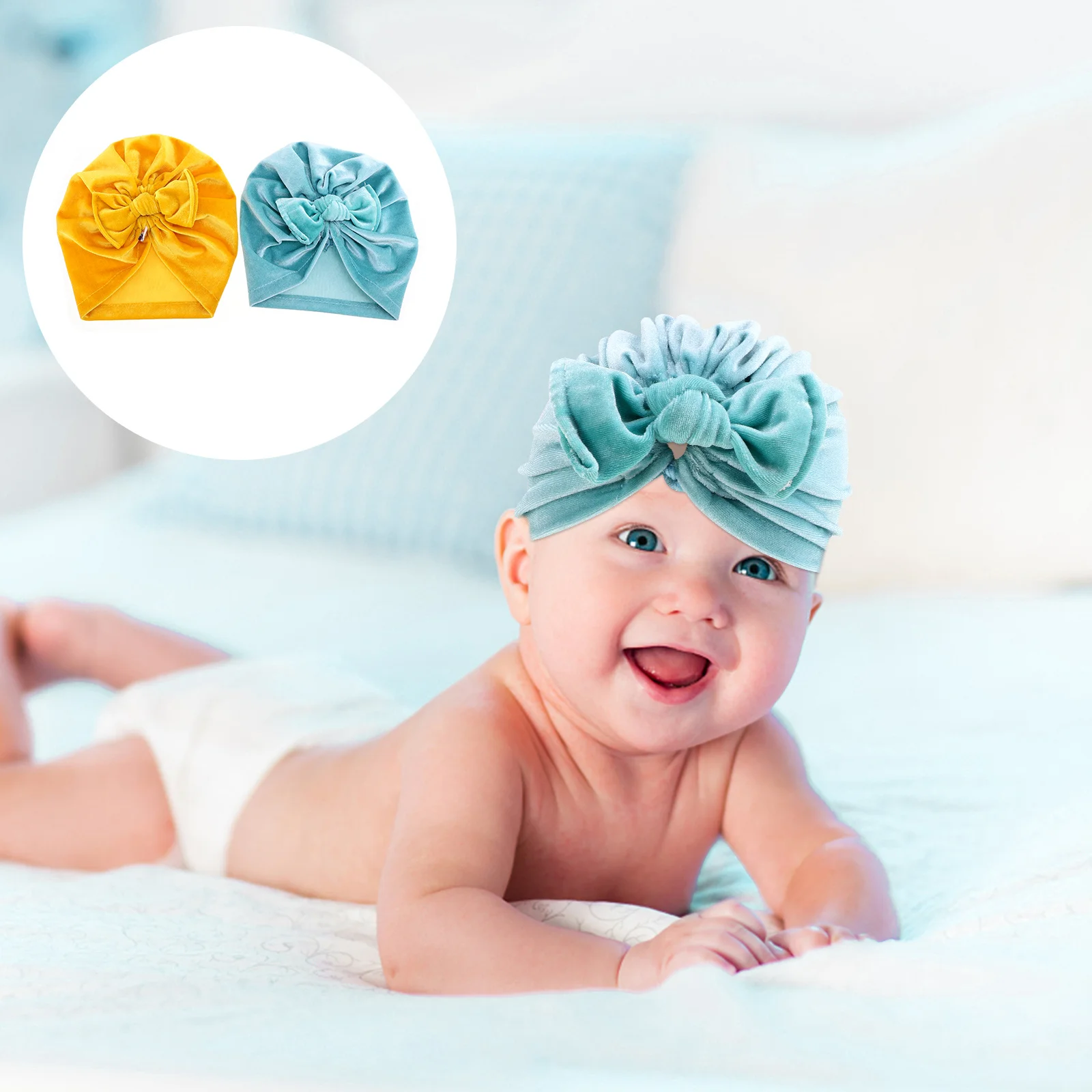 2 pçs bebê menino menina bowknot turbante macio infantil boné presente de chá de bebê para bowknot turbante menino menina pleuche gorro presente