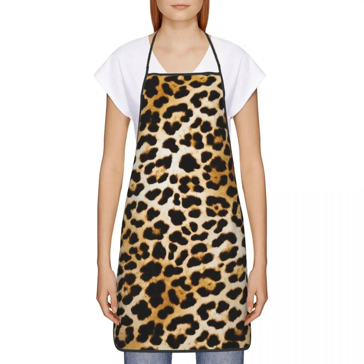 Custom Leopard Print Funny Apron Men Women Adult Unisex Kitchen Chef Bib Tablier Cuisine Cooking Baking Gardening