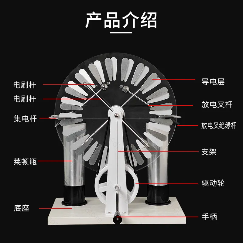 Electrostatic Induction Demonstration Generator Kit with Leiden Jar And Point Discharge for Educational Use