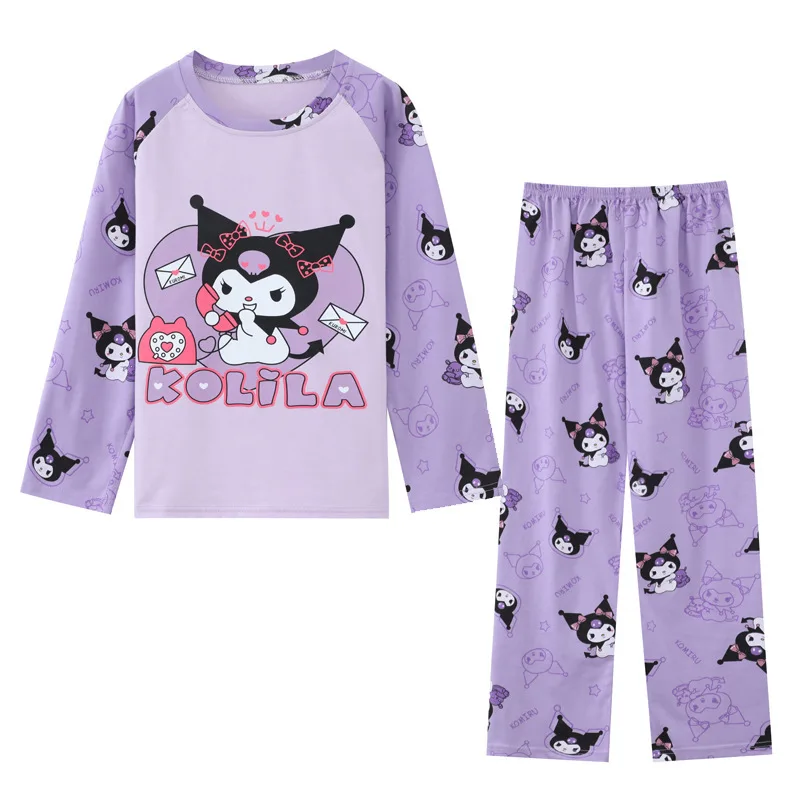 

Kawaii My Melody Kuromi Cartoon Children's Long-Sleeved Cotton Pajamas Set Spring Autumn Anime Sanrio Cute Girls' Home Clothes