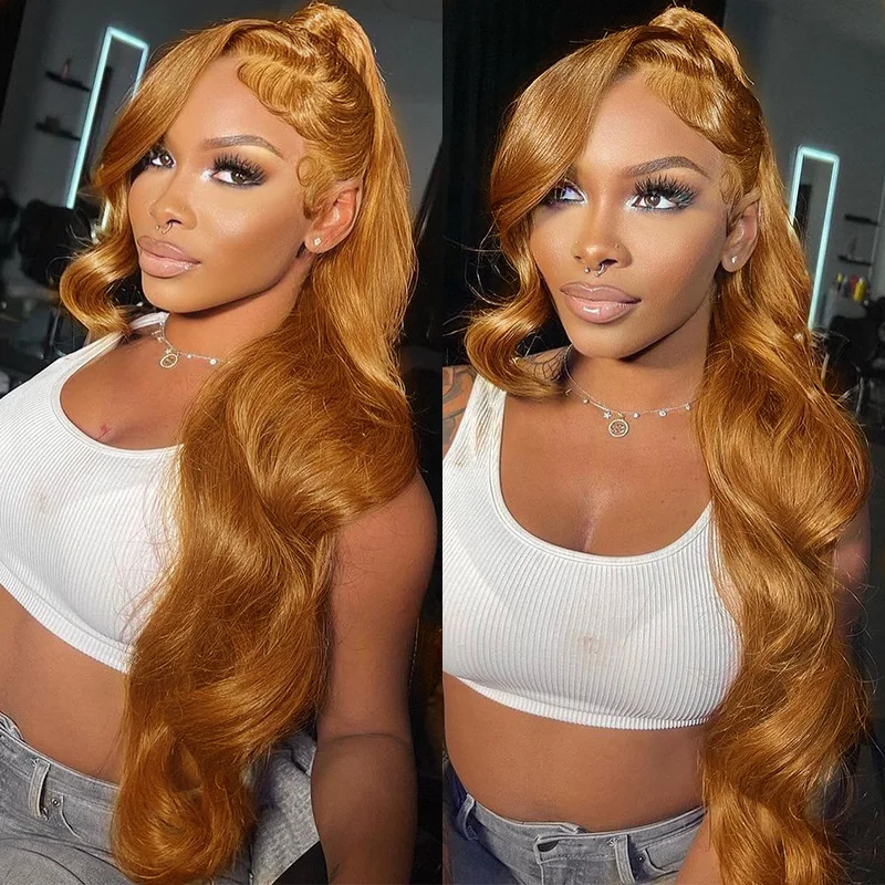 

Blonde Brown Body Wave Brazilian Colored Human Hair Wig 200 Density 13x4 Transparent Lace Frontal Wigs For Women Pre Plucked