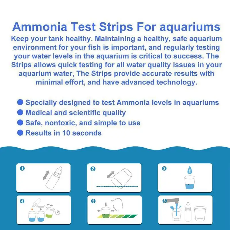 Ammonia Test Strips 50 Count Water Testing Aquarium Test Strips Water Test Safe Ammonia Tester For Fish Tank Fresh/Salt Water