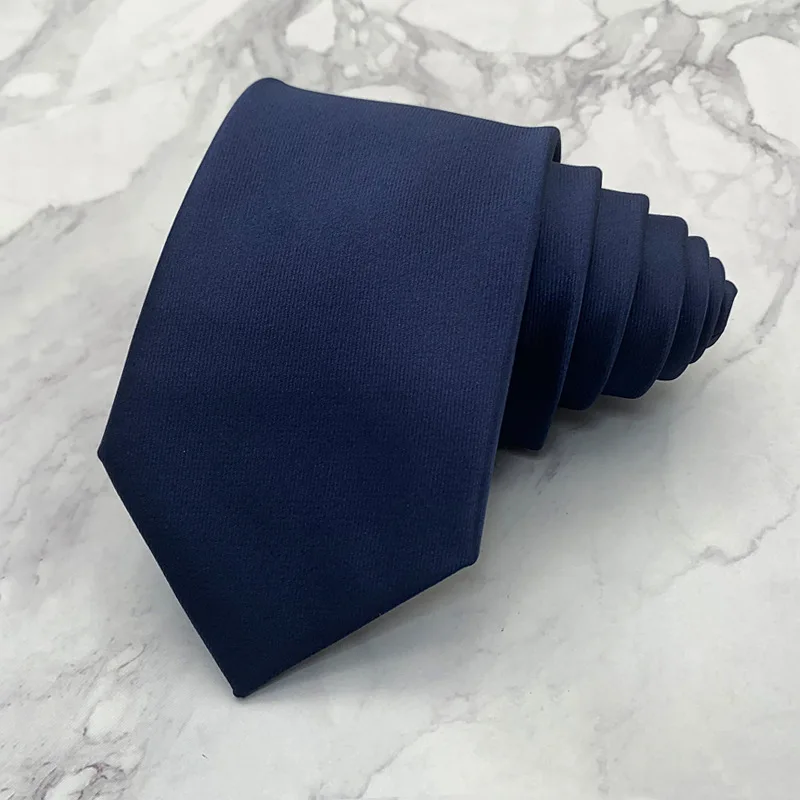 Formal business tie, high-density color woven polyester silk, simple and plain solid color, smooth surface 8cm, black navy blue,