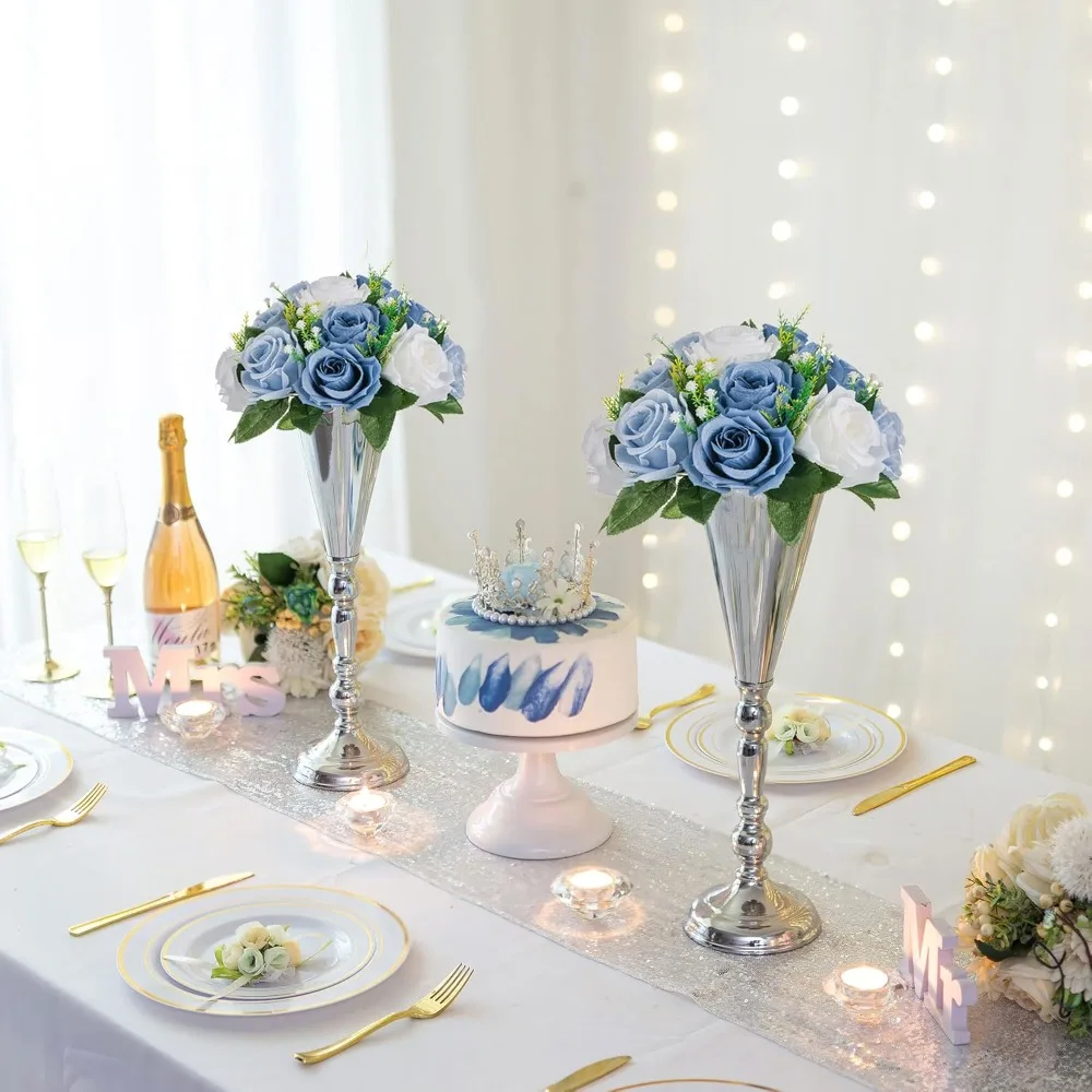 10 حزم من الزهور الزرقاء الاصطناعية للزينة كرات تقبيل الحرير لحفلات الزفاف - ديكور مركز كرة الزهور الاصطناعية