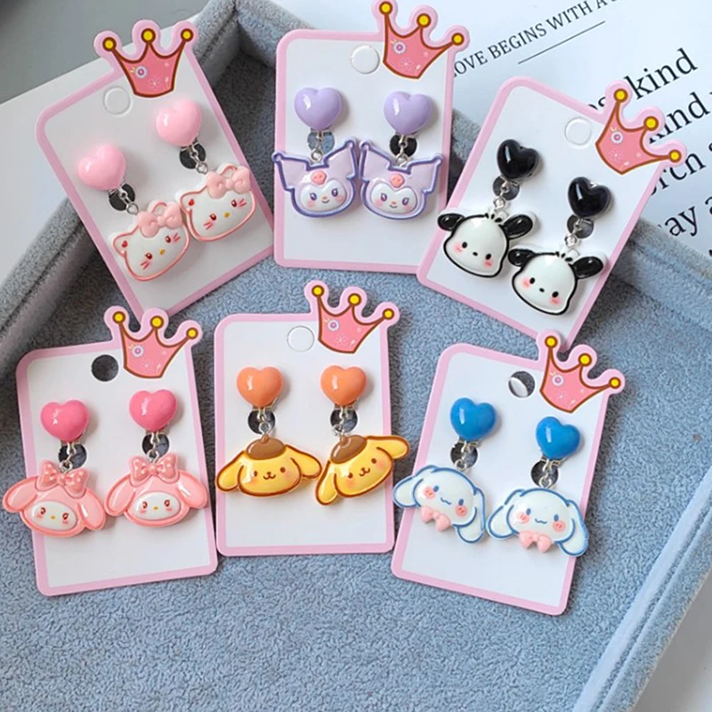 Sanrio Hello Kitty Cartoon Cute Sweet Girl Ear Clip Creative Exquisite Pendant Earrings Jewelry Gift