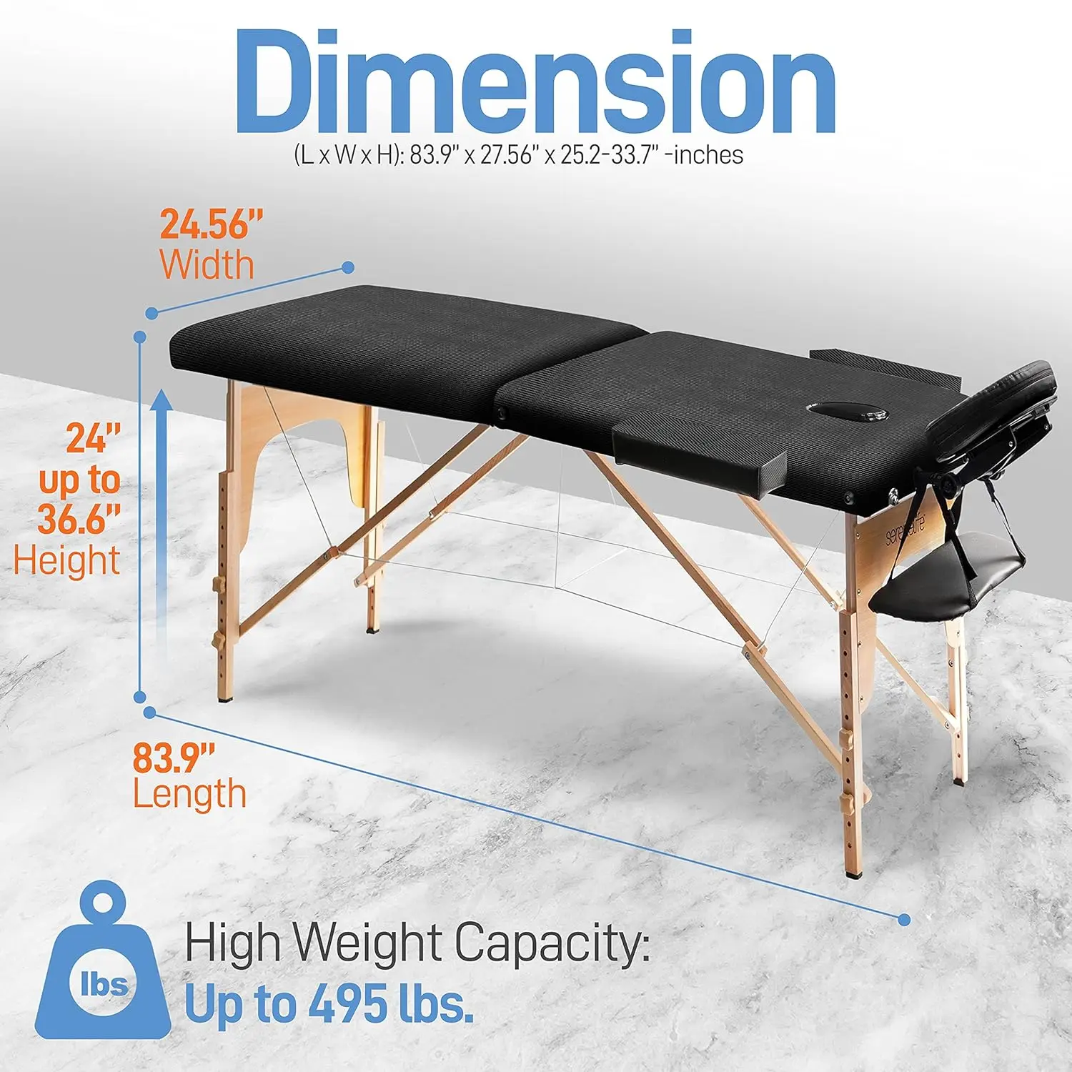 SereneLife Portable Massage Table-Professional Adjustable Folding Bed with 3 Sections and Carrying Bag for Therapy, Tattoo, Salo