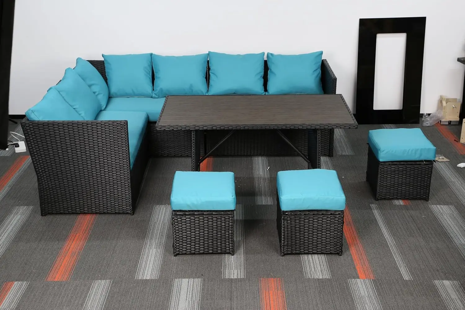 7pcs Modular Rattan Outdoor Sectional Sofa Set W/ Coffee Table & Cushion For Backyard Deck Poolside, Customized