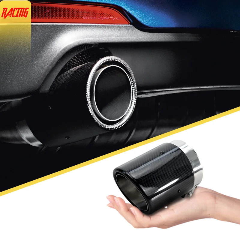 

1Pc Inlet: 89mm Universal Exhaust Tips Glossy 3k Carbon Fiber Muffler Exhaust Pipe black