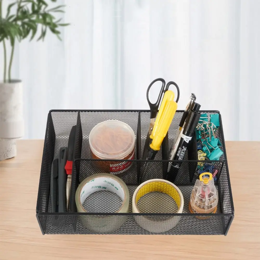 6 Compartments Metal Desk Organizer Iron Multi-Compartment Mesh Office Storage Basket Spray Painting Process Metal Mesh