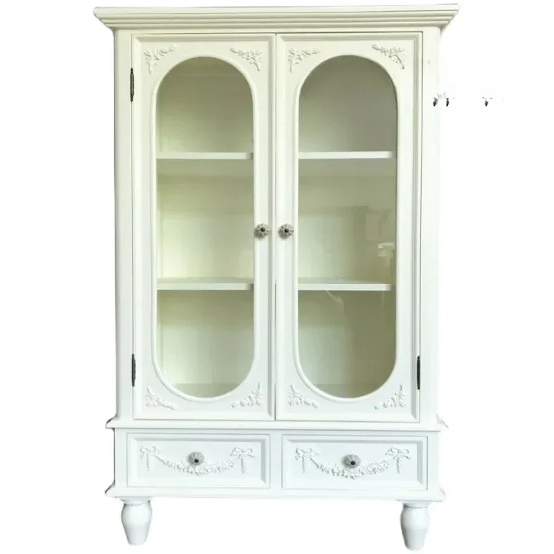 

French retro double door cream style dining side cabinet integrated against the wall high cabinet entrance modern display