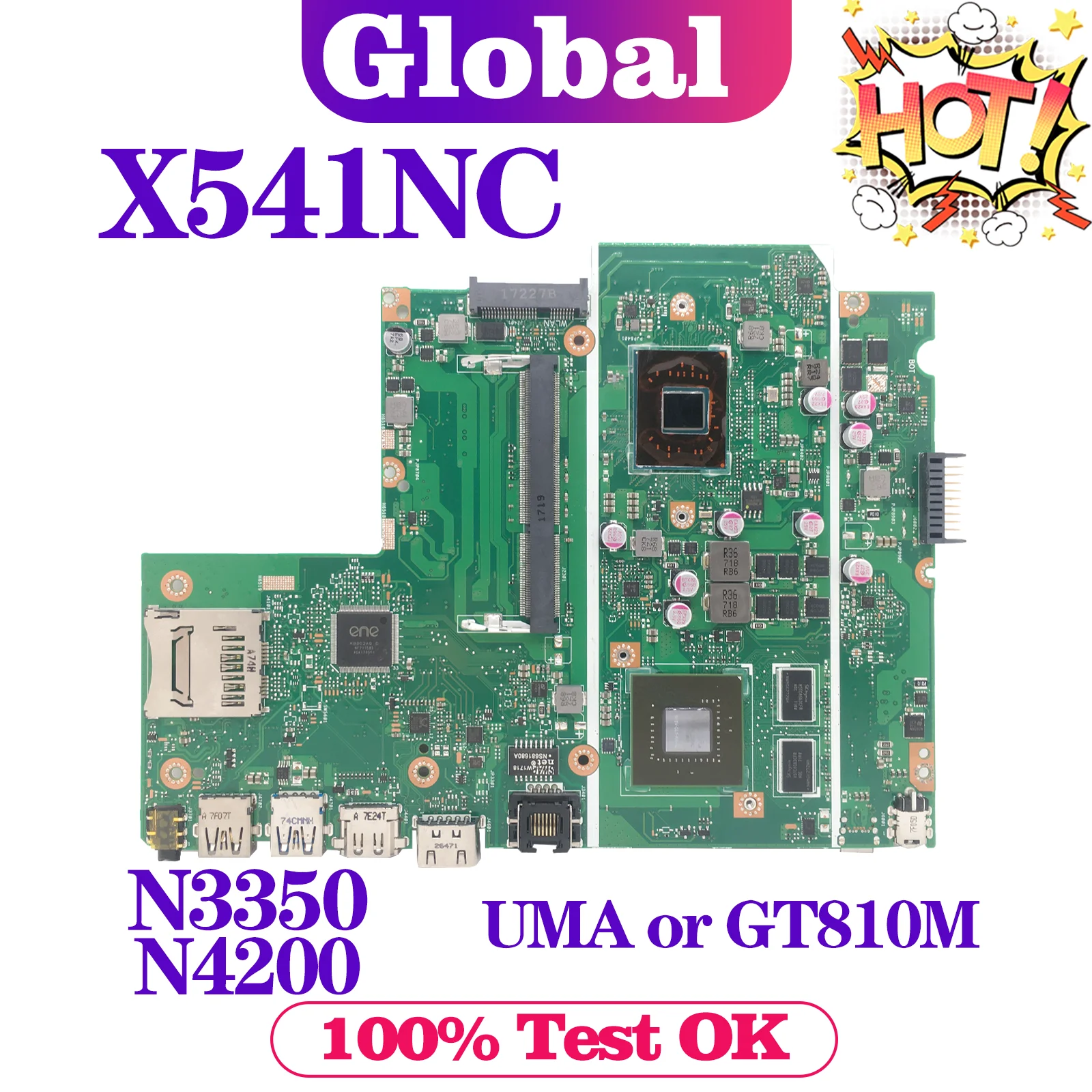 

X541N N3350/N4200-CPU GT810M/UMA Notebook Mainboard For ASUS X541NA X541NC A541N R541N F541N A541NC Laptop Motherboard Test OK