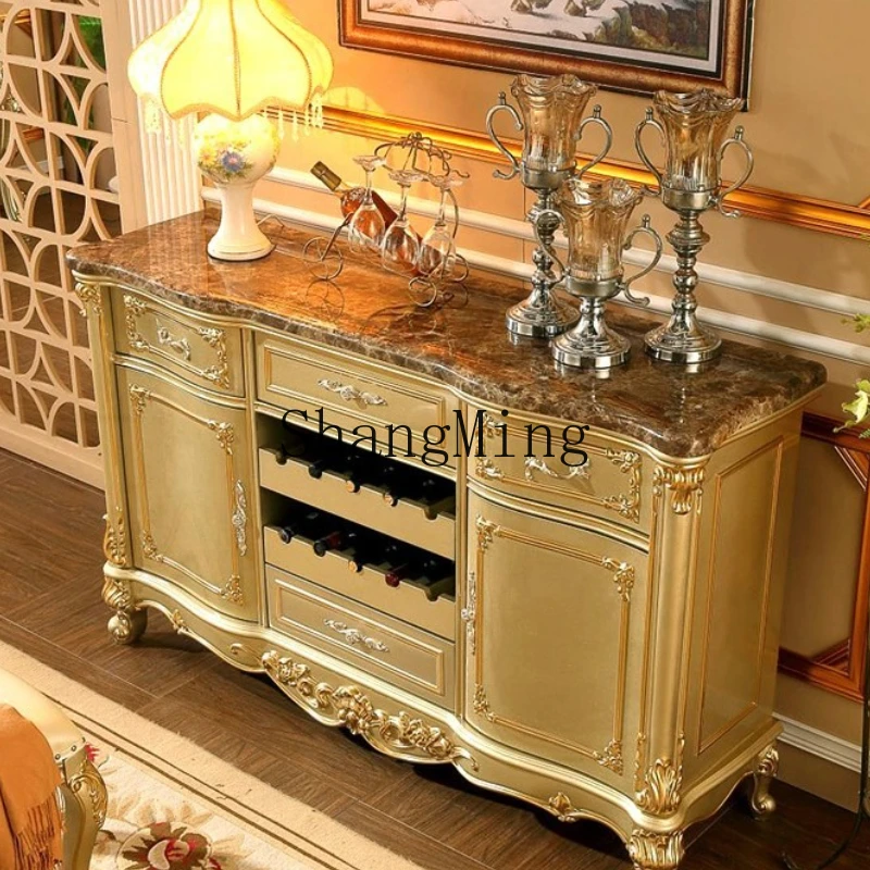 

FG Side Cabinet Solid Wood Marble Noodles Restaurant Cabinet Storage Entrance Wine Cabinet