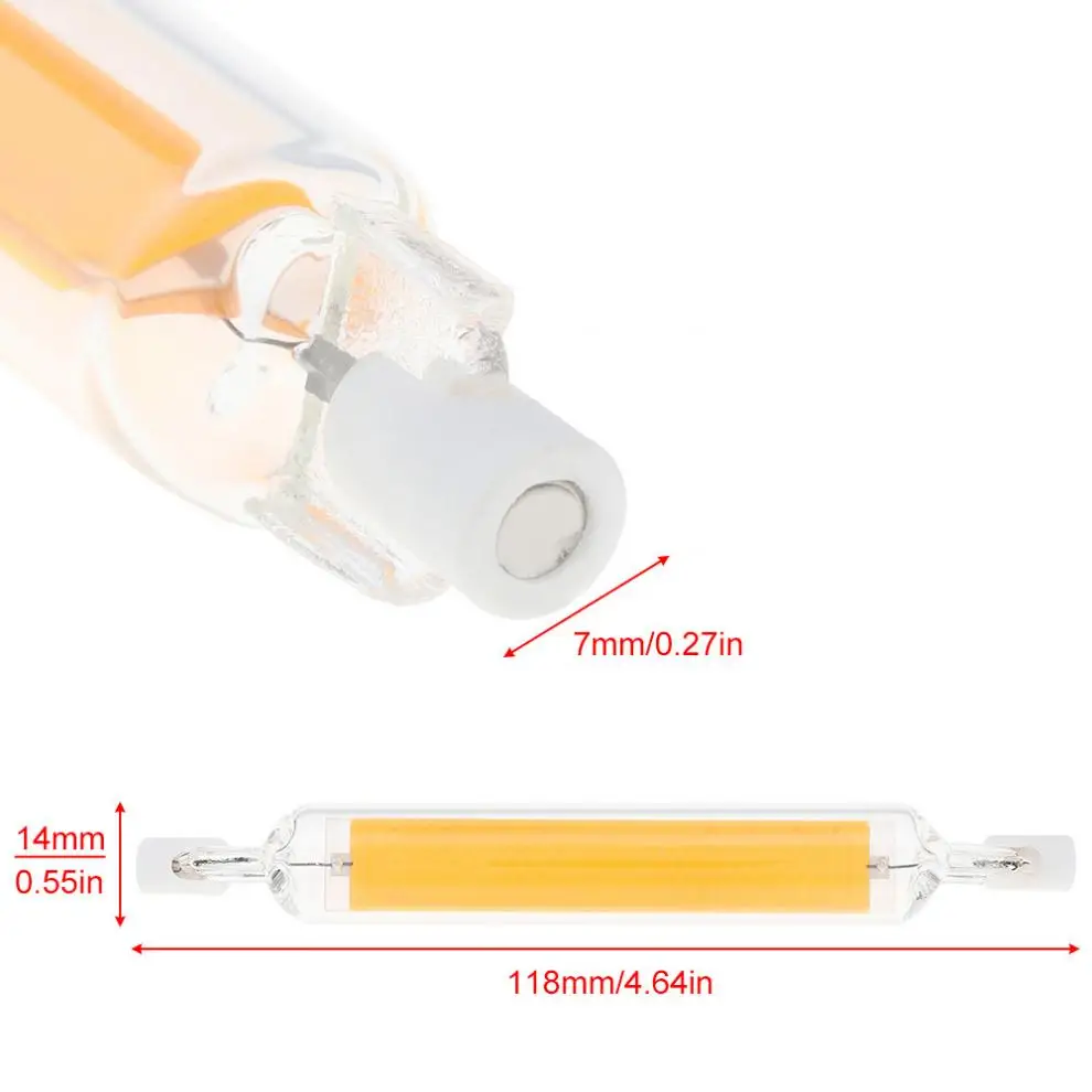 10W 118MM 110-120V R7S Mini Glass 360 Degrees Dimmable Warm White / Cool White with Horizontal Plug COB Replace Halogen