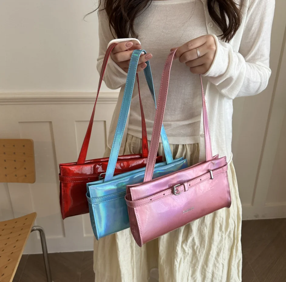 Summer bright bread women's niche solid color lock small square bag, simple single shoulder handbag, internet famous commuting w
