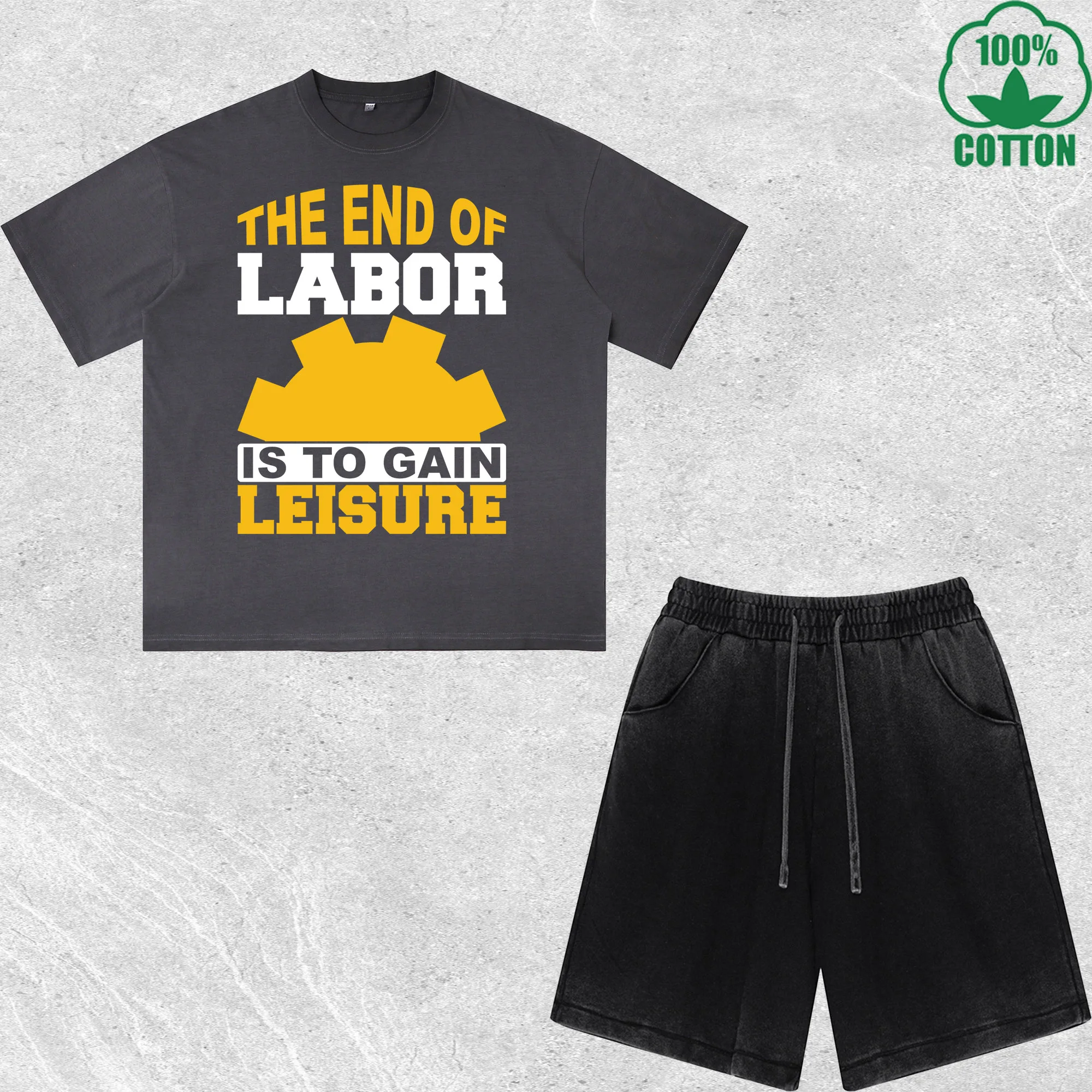 

The End of Labor Printed Dirty Wash T-Shirt Shorts Set Multicolor Combo Loose Trendy Fashionable 100%Cotton