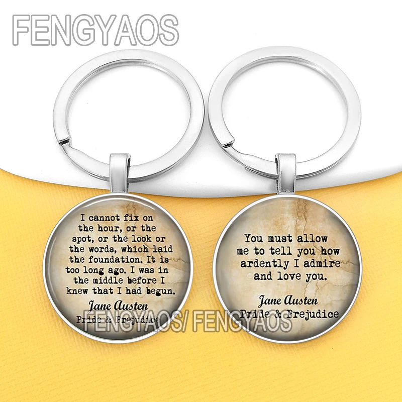 جاين أوستن اقتبس أقراط للباب ، سلاسل مفاتيح للفخر والتحامل ، سلسلة مفاتيح على شكل قبة زجاجية ، مجوهرات نسائية #1