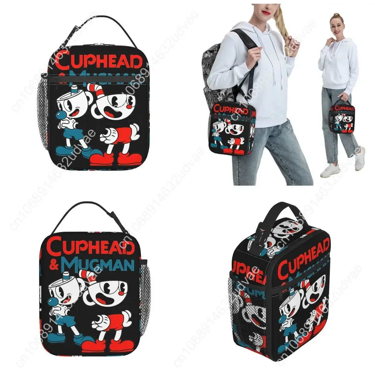 Personalizowane izolowane torby na lunch Cuphead & Mugman Retro Games Merch Pojemnik na jedzenie Nowość Termiczna torba chłodząca Bento Box do pracy