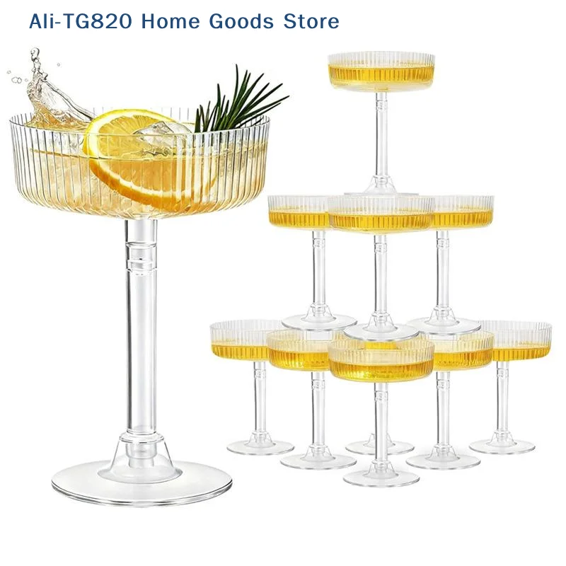 [TG820]10Pcs Plastic Martini Glasses Dessert Cup Clear Toasting Flutes For Weddings Celebrations Home Bar Usage