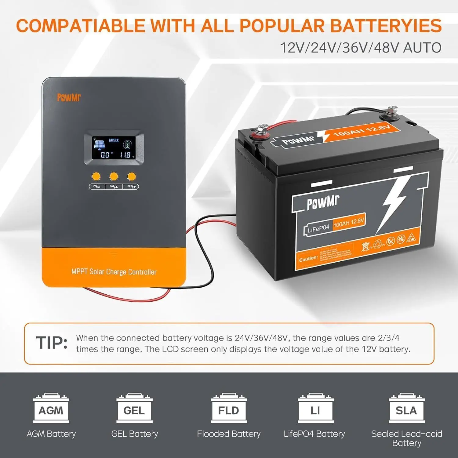 PowMr M-Pro MPPT Solar Charge Controller 80A 100A 12V 24V 36V 48V Parallel Support LiFePO4 Lithium Off Grid Solar US Local Stock