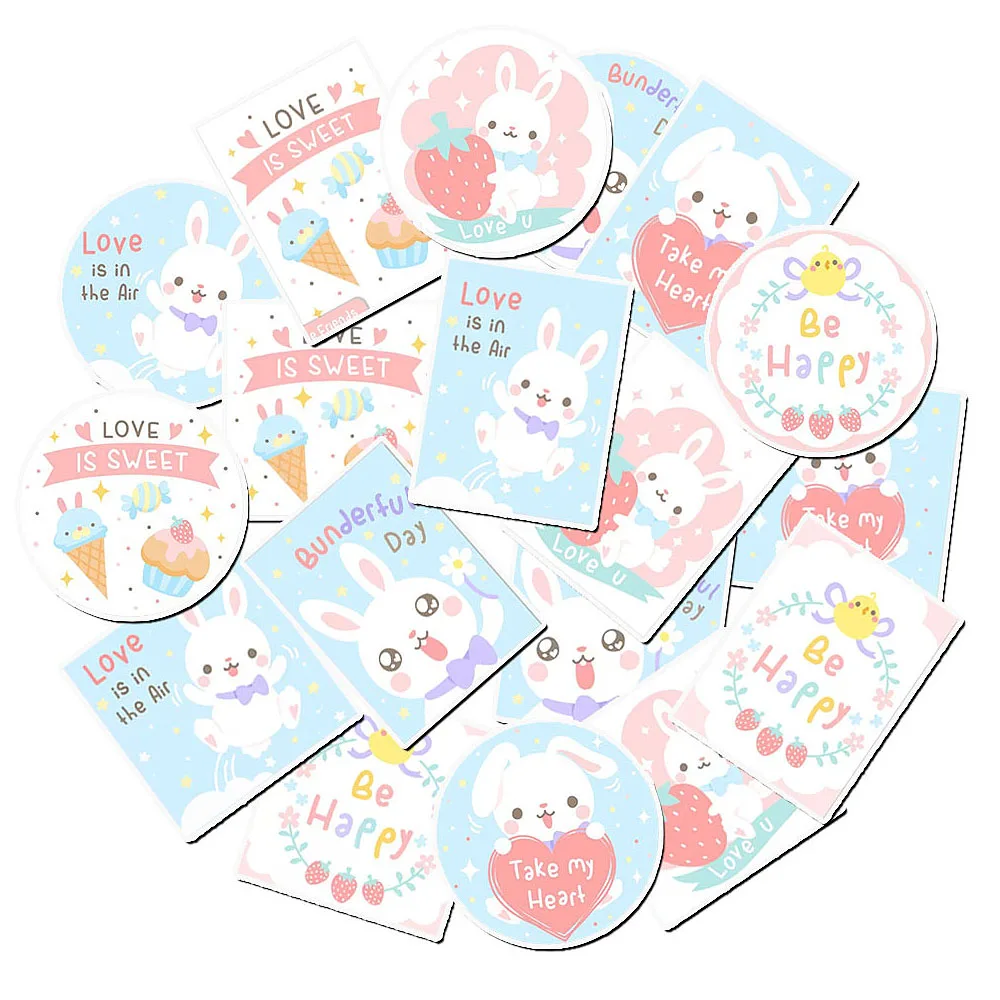 18pcs Cute Rabbit Bunny Sticker Set - Square, Vertical and Round Decals for Laptops, Water Bottles, Planners, Easter Gift