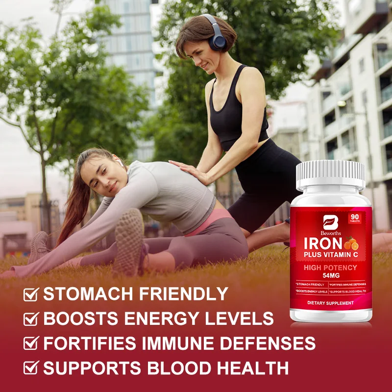 BEWORTHS 54mg Iron Tablet with Vitamin C for Blood Health Boosts Energy Level Fortifies Immune Defenses Stomach Friendly