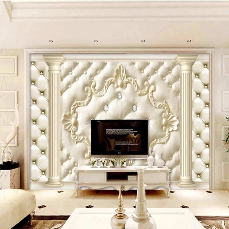 Customized European Roman Column Soft Pack 3D Mural Wallpaper Living room sofa TV background wall bedroom restaurant wall fabric