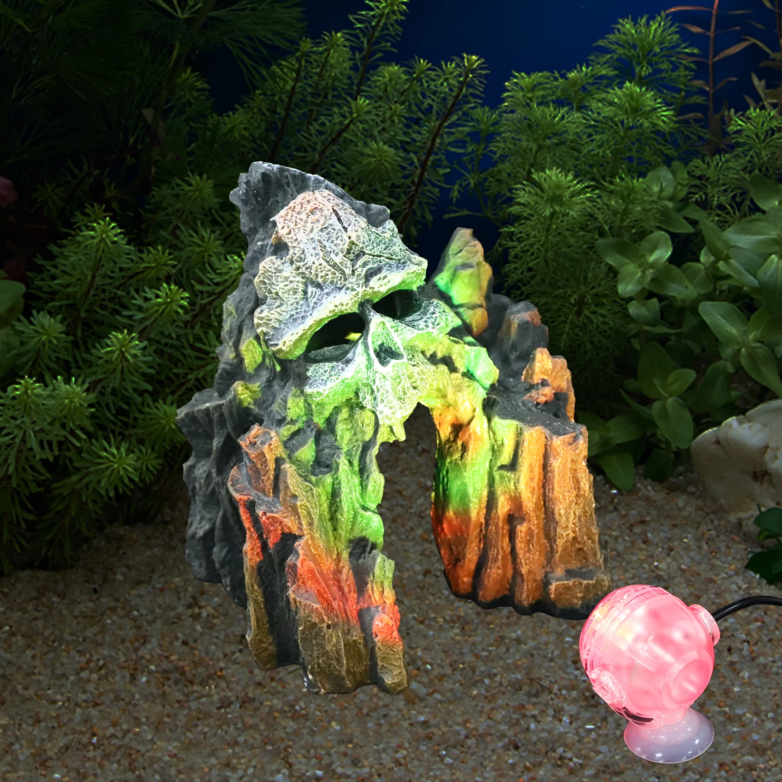 

Aquarium Decor Skull Cave LED Light Resin Material Fish Tank Decorations Reptile Hideout Lifelike Statue Underwater nament