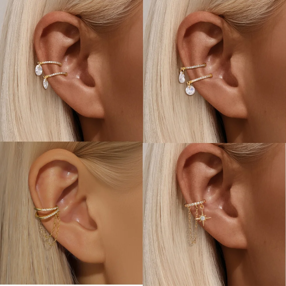 ROXI 925 Sterling Silver Zircon Double layer Clip Earrings Women INS Trend 1Piece No Piercing Earring  Party Jewelry pendientes