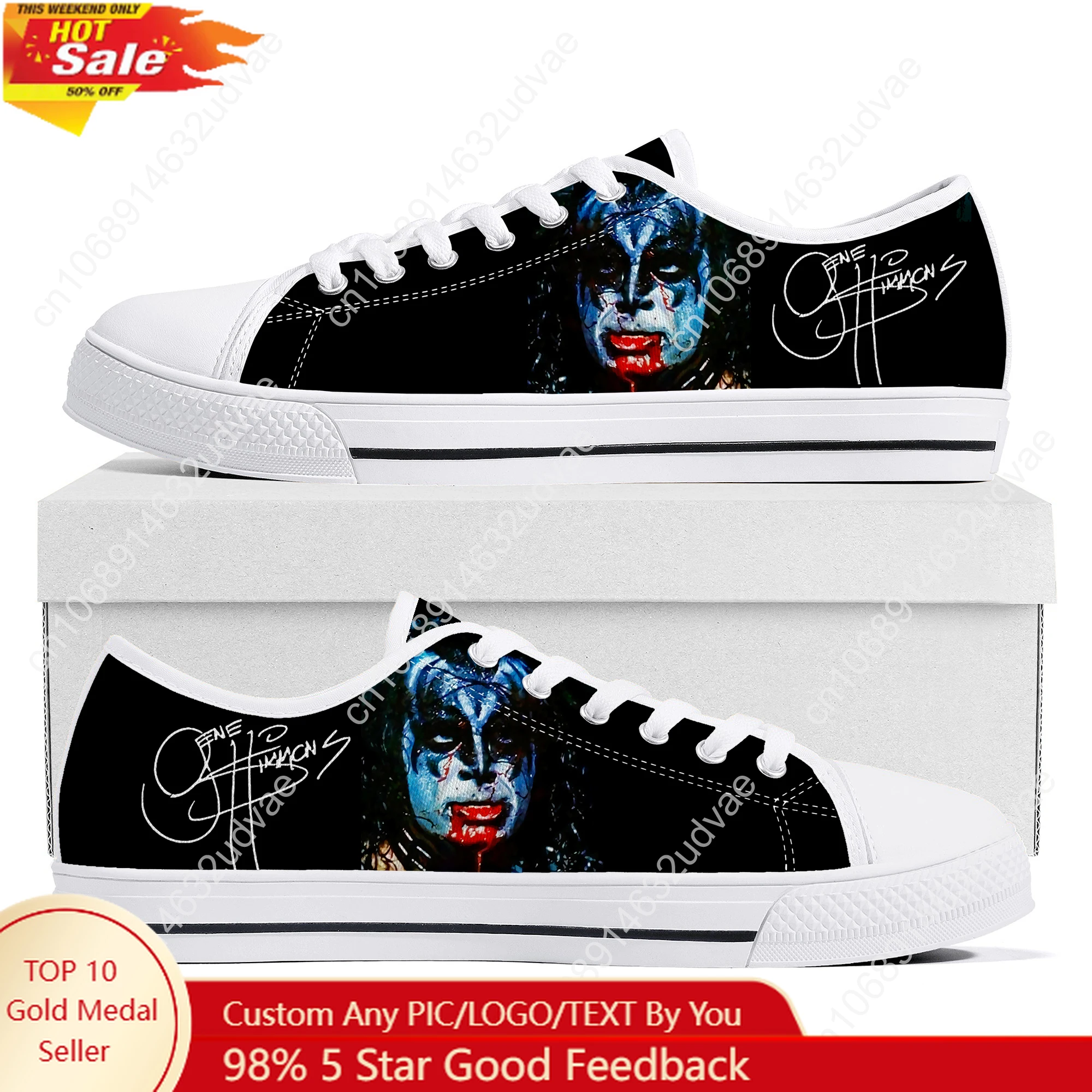

Gene Simmons Low Top Shoes Man Woman Teenager Canvas Casual Sneaker Sneakers Couple Footwear Custom Shoe White