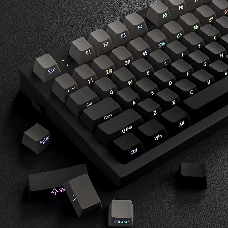 Side-printed gradient keycaps with PBT contour backlighting, bottom-lit design, compatible with 60/75/68/87/104 gaming keyboards