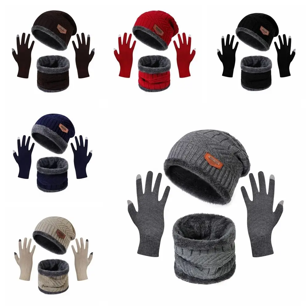 4 pz/set Morbido Inverno Beanie Cappello Sciarpa Set Protezione Termica Foderato In Pile Guanti Termici Lavorati A Maglia Addensare Cap Caldo Cappello di Lana