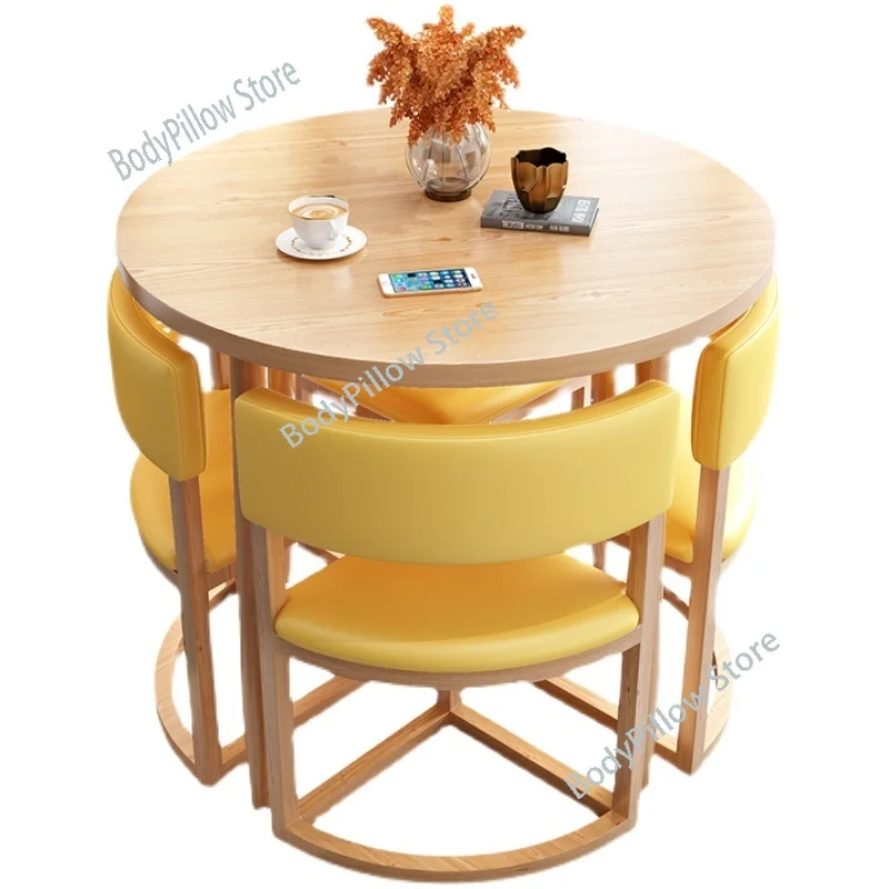 Round Mobile Dining Tables Set Kitchen 4 Chairs Center Wood Table Extendable Luxury Floor Mesa Comedor Home Furniture GPF26XP