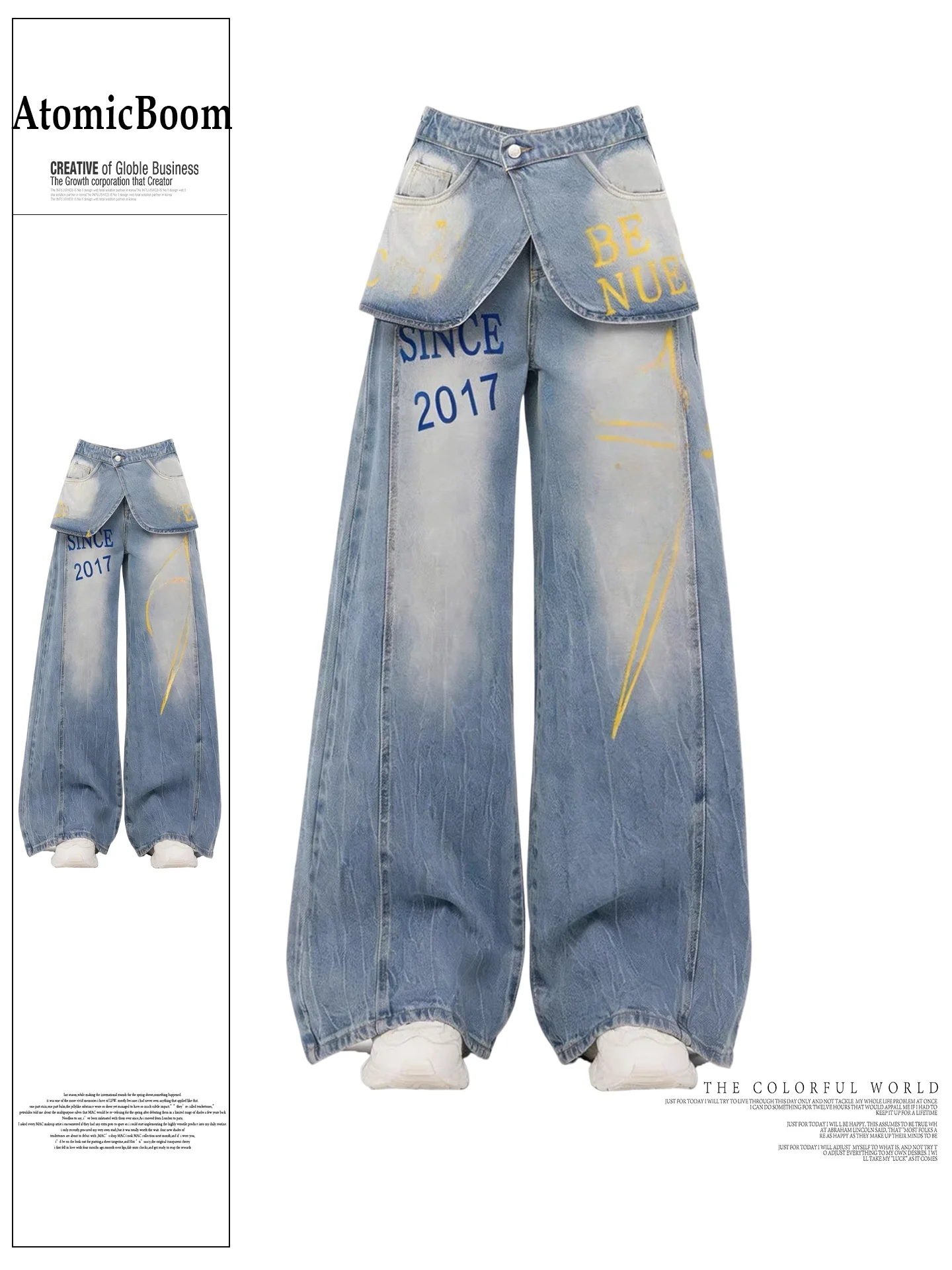 

Retro American Printed Denim Shorts Women's Spring Summer New Style Spicy Girl Fake Two-Piece Fashion Loose Jeans