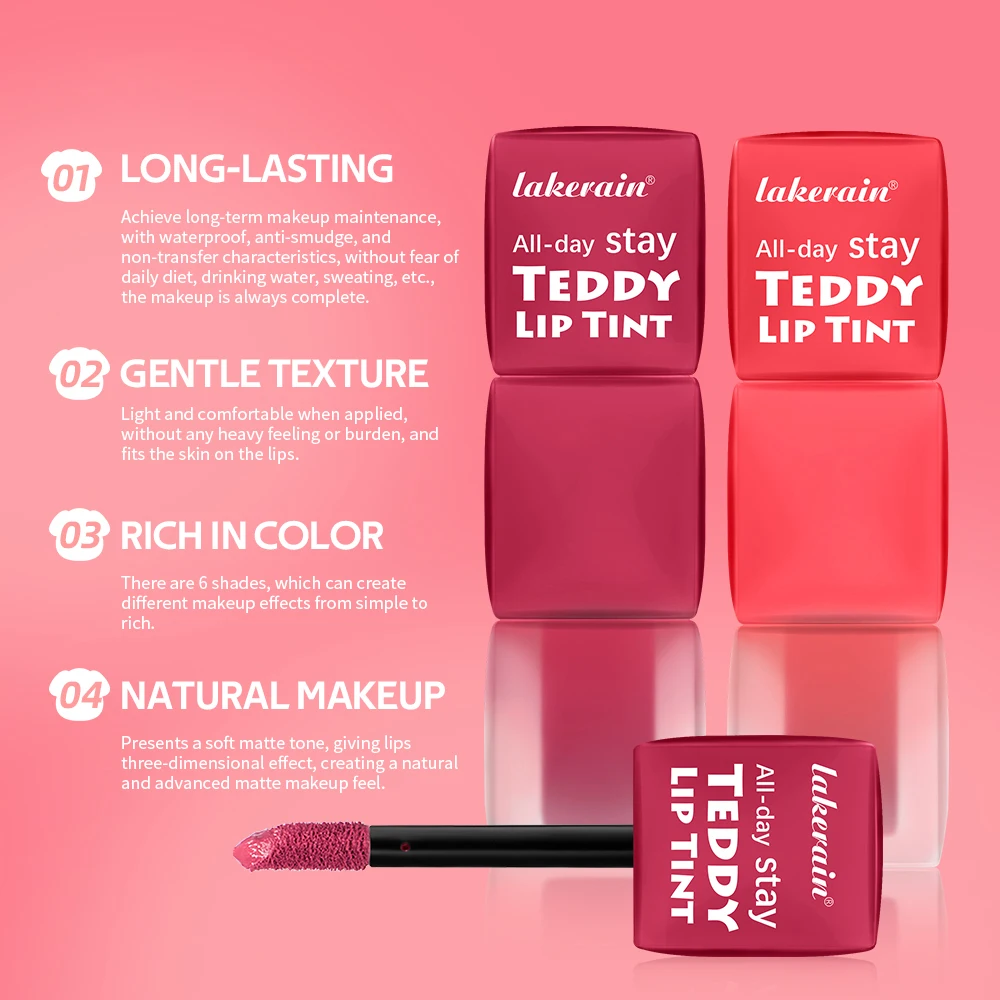 lakerain Waterproof Teddy Lip Gloss Velvet Matte Lip Mud Long-lasting Coloring Lipstick Light Non-transfer Lip Glaze Face Makeup