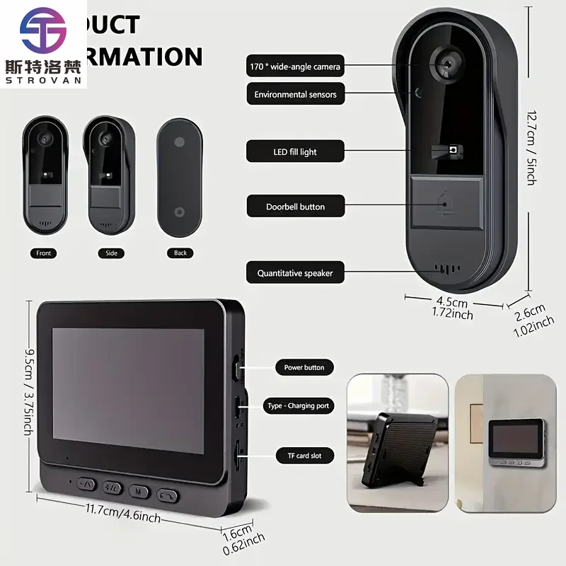 Wireless Smart Home HD Wireless Video Doorbell Plug and Play Security  with Two Way Audio Waterproof Design