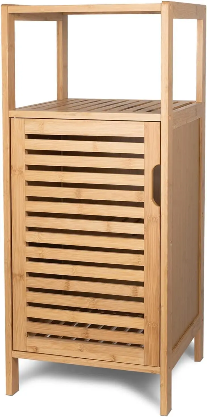 

Bathroom Bamboo Storage Cabinet, Freestanding Floor Cabinet With Door And Shelf For Bathroom, Living Room, Bedroom, Hallway,