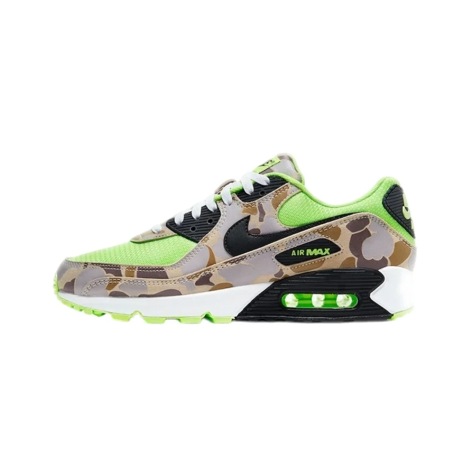 Nike Air Max 90, Fluorescent Green Camouflage, Retro Sneakers, Leather, Sole with Air, Classic Cw4039-300