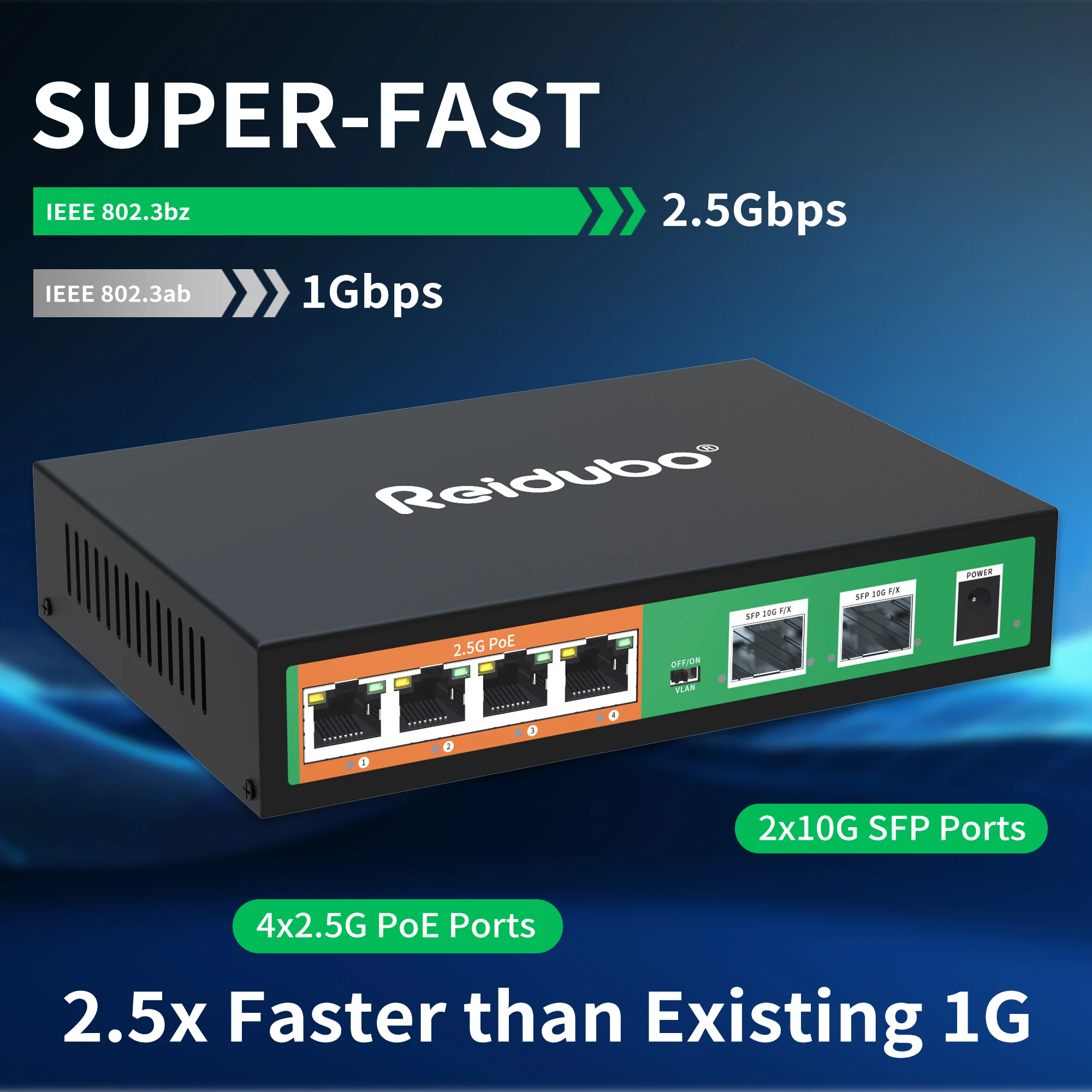 Interruptor PoE de 6 puertos, 2,5 GB, 4x2,5G, con 2x10G SFP puertos PoE, interruptor de red Ethernet no gestionado de 2,5 Gb, Plug & Play