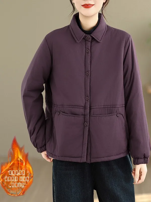 

Women's Loose Fit Cotton Jaet 2025 Winter Faion Stand Collar Collar Thiened Long Sve Color Versatile