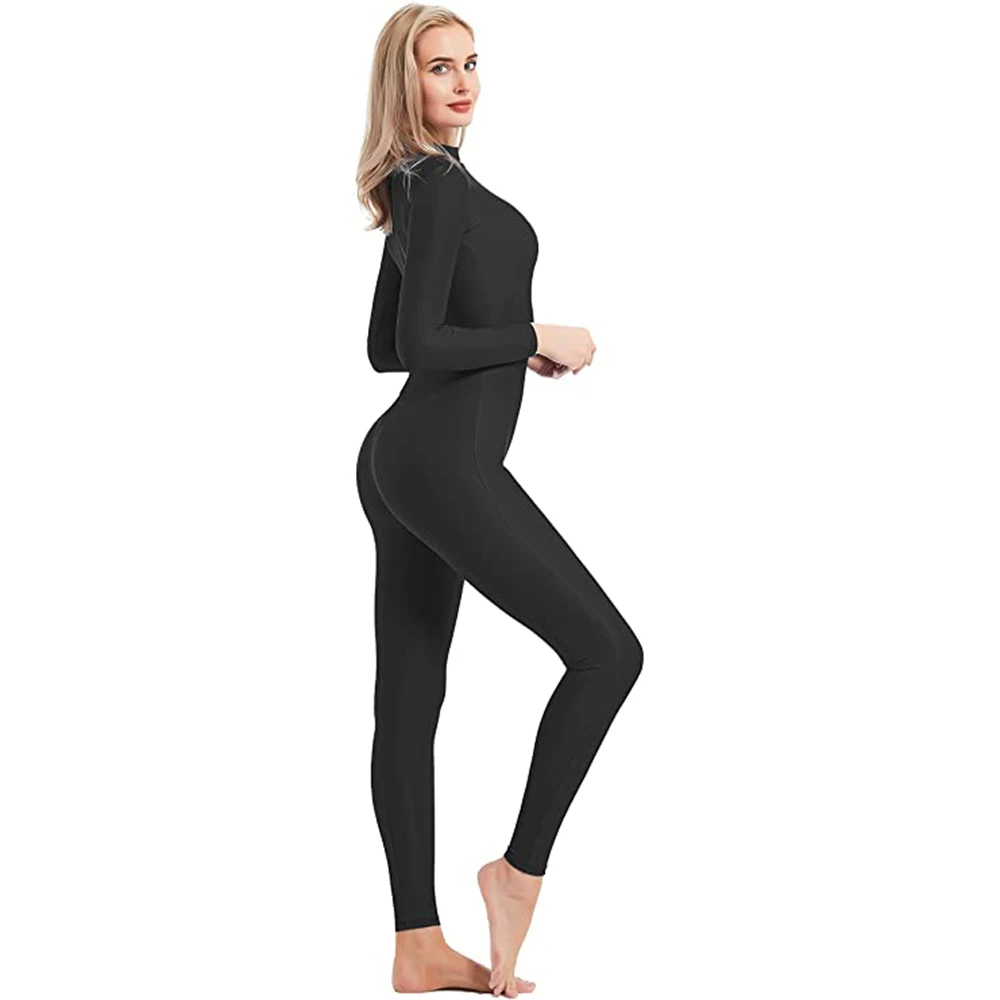 SPEERISE Women Ballet Dance Unitard Turtle Neck Long Sleeve Black Zentai Spandex Workout Full Body Jumpsuits Cosplay Costumes