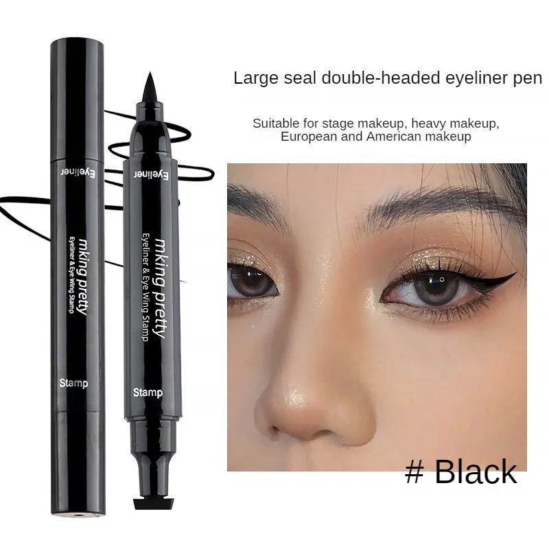 2 In1 Winged Stamp Liquid Eyeliner Pencil Water Proof Fast Dry Double-ended Black Seal Eye Liner Pen Make Up for Women Cosmetics