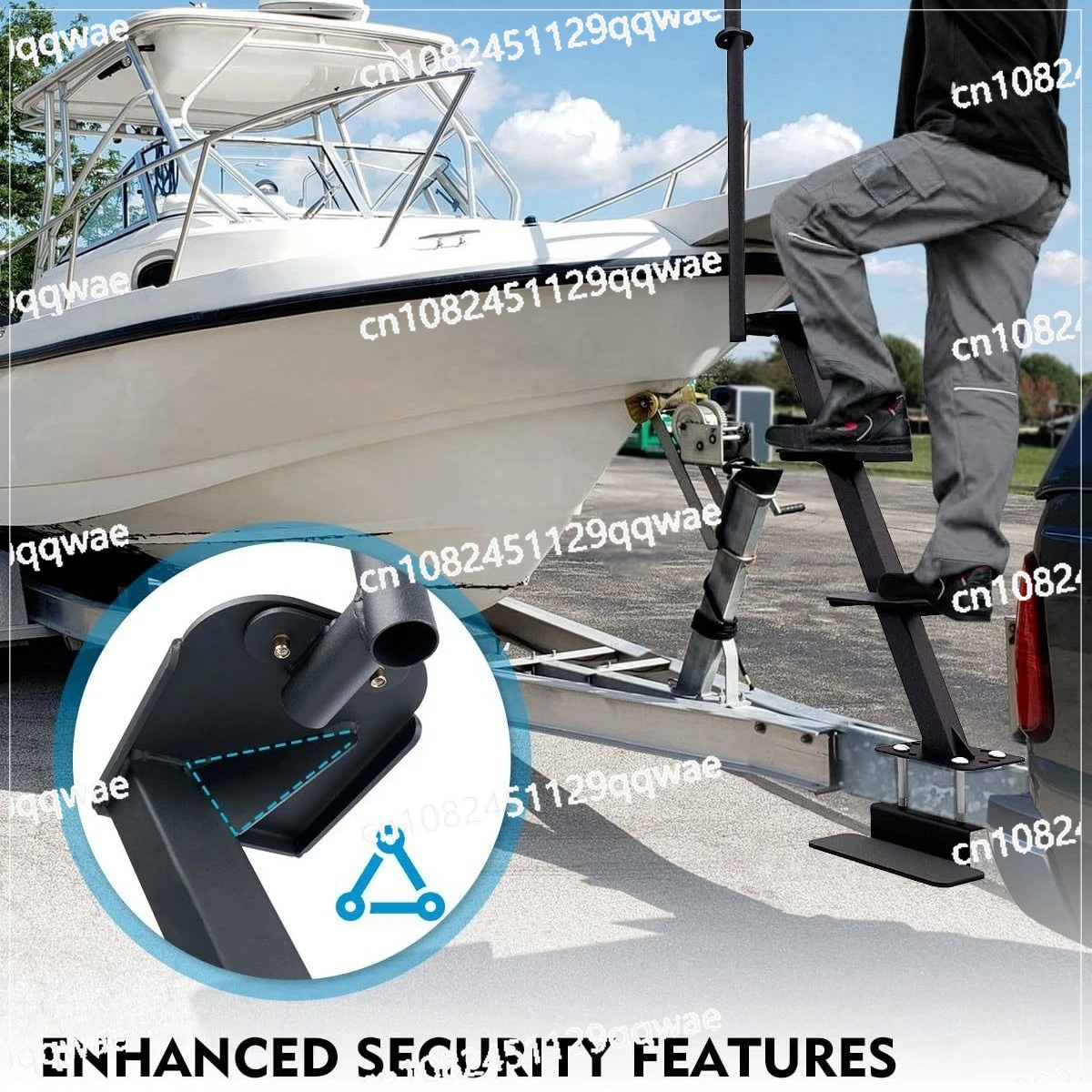 Heavy duty marine trailer pedals with handlebars, non-slip surface, unlike most deep V-trailers